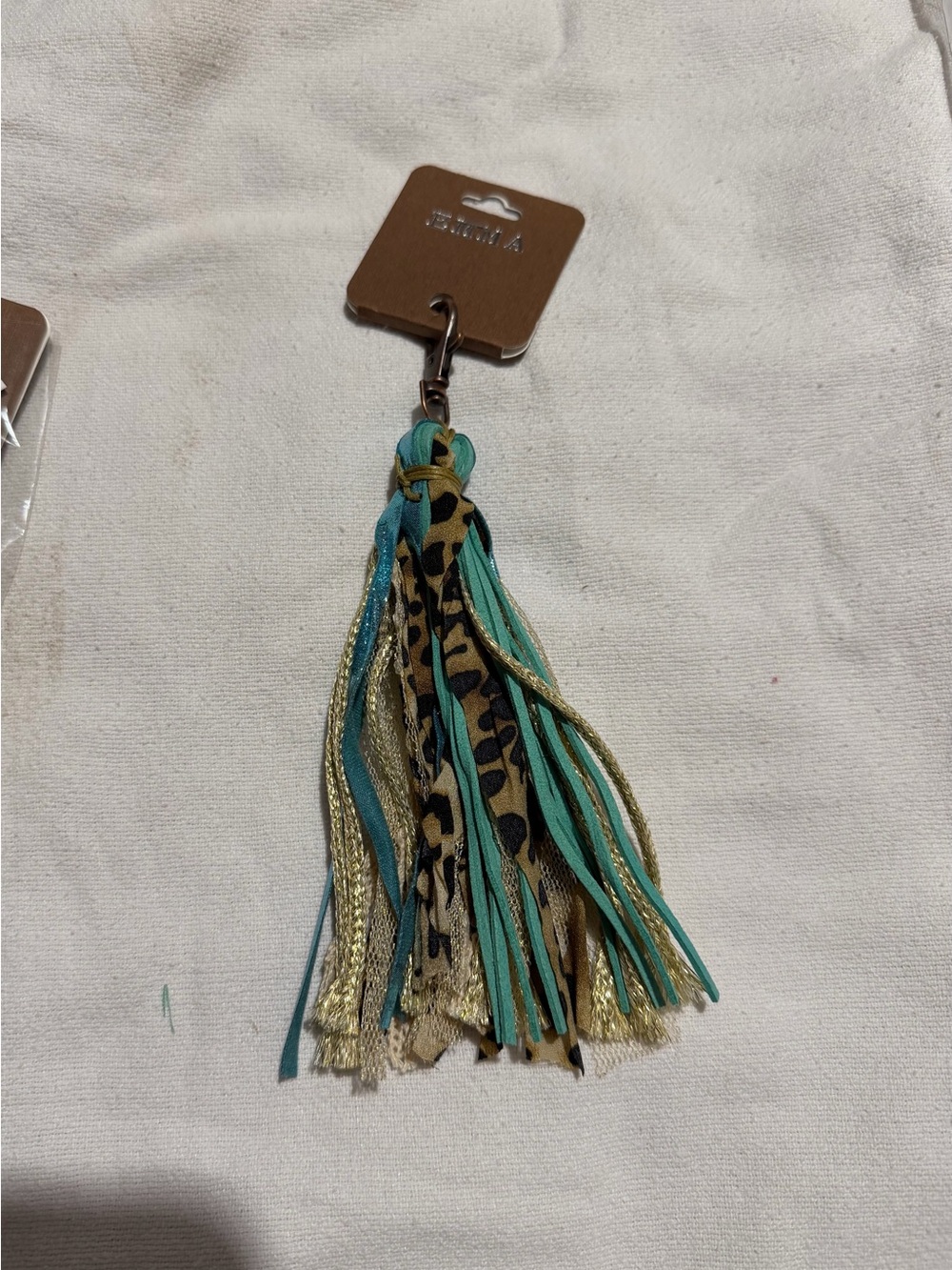 Stylish Teal & Gold Tassel Keychain with Animal Print - Bag/ Charm